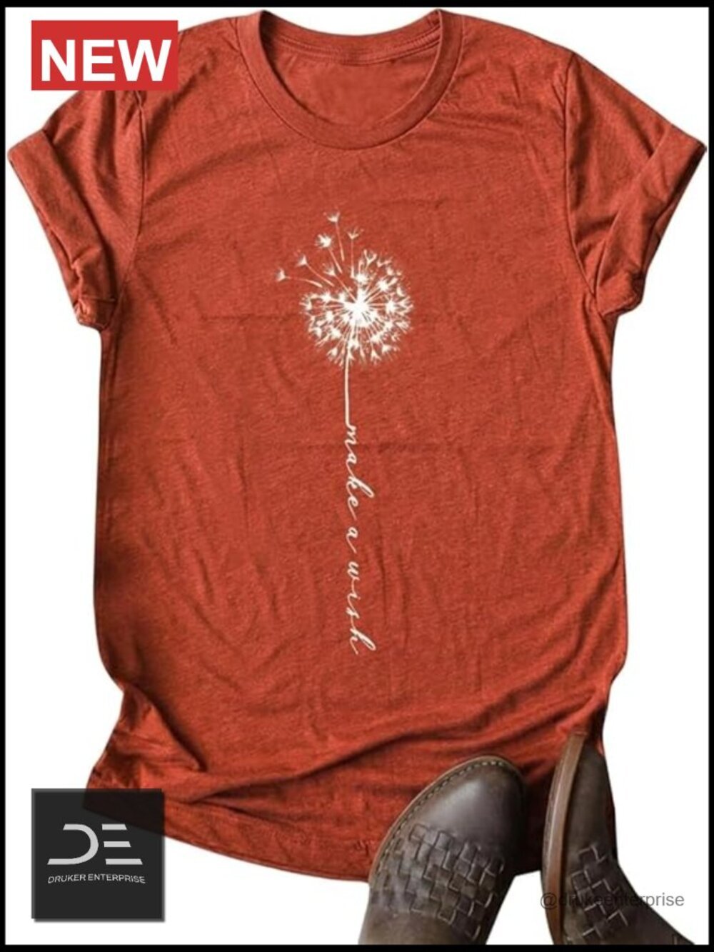 Graphic Tee with Dandelion Print, Soft Cotton Blend, Crew Neck, Short Sleeve,